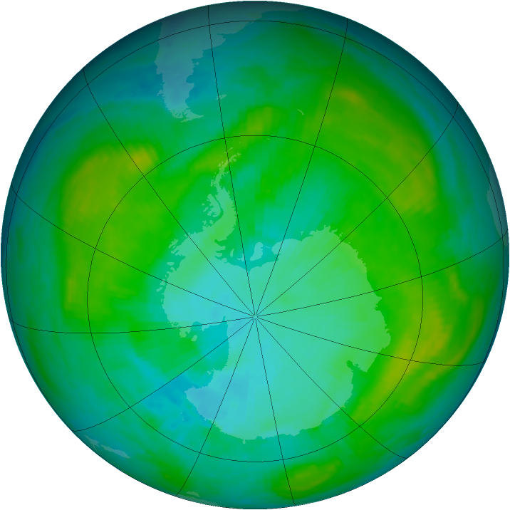 Antarctic ozone map for 22 January 1984